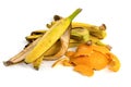Fruit waste, banana peel and citrus isolated on white background