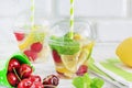 Fruit Water with Lemon Slice Berry and Mint Leaf Royalty Free Stock Photo