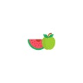 Fruit. Watermelon and apple icon in a flat style