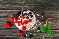 Fruit yoghurt with currants and raspberries Royalty Free Stock Photo