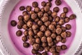 Fruit yogurt with crisp chocolate ball in the ceramic bowl close-up Royalty Free Stock Photo