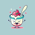 Fruit yogurt on cup logo cute mascot ice cream gelato cartoon art design Royalty Free Stock Photo