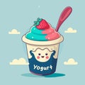 Fruit yogurt on cup logo cute mascot ice cream gelato cartoon art design Royalty Free Stock Photo