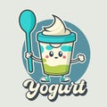 Fruit yogurt on cup logo cute mascot ice cream gelato cartoon art design Royalty Free Stock Photo