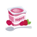 Raspberry yogurt plastic cup icon vector