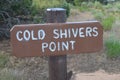 FRUITA, COLORADO - JUNE 23, 2016: Cold Shivers Point Sign Along Rim Rock Drive in Colorado National Monument Royalty Free Stock Photo