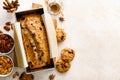 Fruitcake with cranberry, almond and pecan nuts in baking form Royalty Free Stock Photo