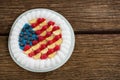 Fruitcake served in plate on wooden table Royalty Free Stock Photo