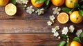 Fruitful Blooms on Wooden Table - A Vibrant Spring Background