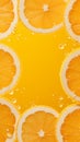 Fruitful burst Juicy orange on yellow canvas, copy space elegance