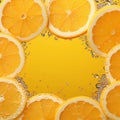 Fruitful burst Juicy orange on yellow canvas, copy space elegance