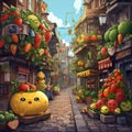 A Fruitful Day in the Anime Town ai generated Royalty Free Stock Photo
