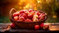 Fruitful Harvest: Plentiful Red Apples Resting in a Traditional Basket