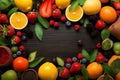 Fruitful presentation Frame crafted from an assortment of ripe fruits