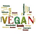 Vegan Word Cloud with Fruits, Vegetables, Nuts, and Seeds Royalty Free Stock Photo