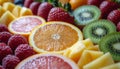 Fruits arranged in precise geometric patterns, vibrant color. Royalty Free Stock Photo
