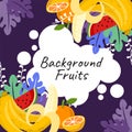 fruits bananas oranges purple pattern background concept illustration vector