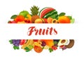 Fruits, banner. Natural food, greengrocery concept. Vector illustration