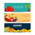 Fruits banners. Colorful fruit design summer healthy fresh organic vegan food collection