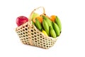 Fruits basket assorted wicker on white background fruit health food isolated Royalty Free Stock Photo