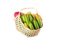 Fruits basket assorted wicker on white background fruit health food isolated