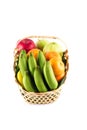 Fruits basket assorted wicker on white background fruit health food isolated