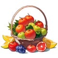 Fruits on basket with white background AI generated