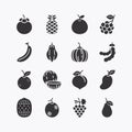 Fruits and berries black icons set. on a white background. Vector icon Royalty Free Stock Photo