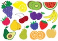 Fruits and berries cartoon set, icons. Vector illustration Royalty Free Stock Photo