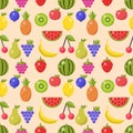 Fruits and berries flat icons seamless pattern