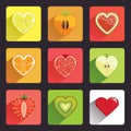 Fruits and berries flat icons set Royalty Free Stock Photo