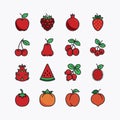 Fruits and berries flat icons set. on a white background. Vector icon Royalty Free Stock Photo