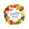 Fruits and berries frame. Healthy food. Organic food. Flat style