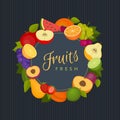 Fruits and berries frame. Healthy food. Organic food. Flat style