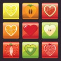 Fruits and berries icons set.Heart shape