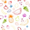 Fruits and berries sketch, seamless background