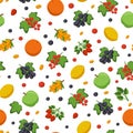 fruits and berries are sources of vitamin c. seamless vector pattern