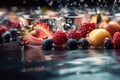 Fruits and berries in sparkling water. AI generated Royalty Free Stock Photo