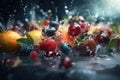 Fruits and berries in sparkling water. AI generated Royalty Free Stock Photo