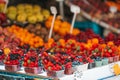 Fruits and berries on the street market. Royalty Free Stock Photo