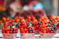 Fruits and berries on the street market. Royalty Free Stock Photo