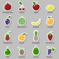 Fruits and berries, vector icons set Royalty Free Stock Photo