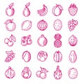 Fruits and berries vector isolated icon set. Perfect for restaurants, cafe, bars and food courts or any web and app projects. Royalty Free Stock Photo