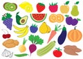 Fruits, berries and vegetables cartoon, icon. Set. Vector Royalty Free Stock Photo