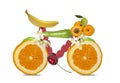 Fruits bike orange banana cherry appricots greengrocery helthy vegan life background