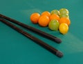 Fruits on billiards table Royalty Free Stock Photo