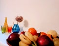 Fruits on plate with glass ,vase still life ,apples , bananas ,pears ,photo art Royalty Free Stock Photo