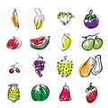 Fruits brush line icons Royalty Free Stock Photo