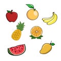 Fruits clipart set. consisting of apples, bananas, pineapples, oranges, watermelons and mangoes. Royalty Free Stock Photo