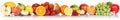 Fruits collection apple apples orange berries grapes banner fresh fruit isolated on white in a row